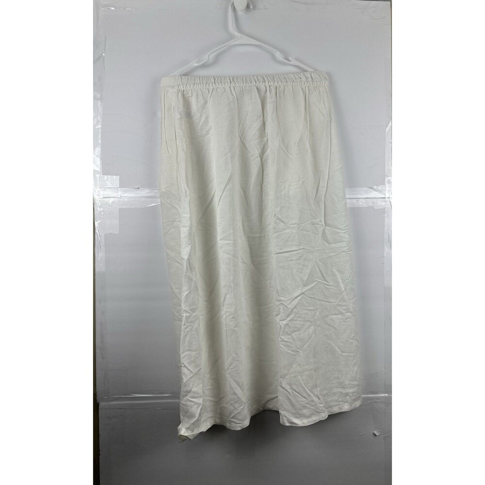 Laura Ashley Women's White Linen Blend Pintuck Maxi Skirt Size M Elastic Waist